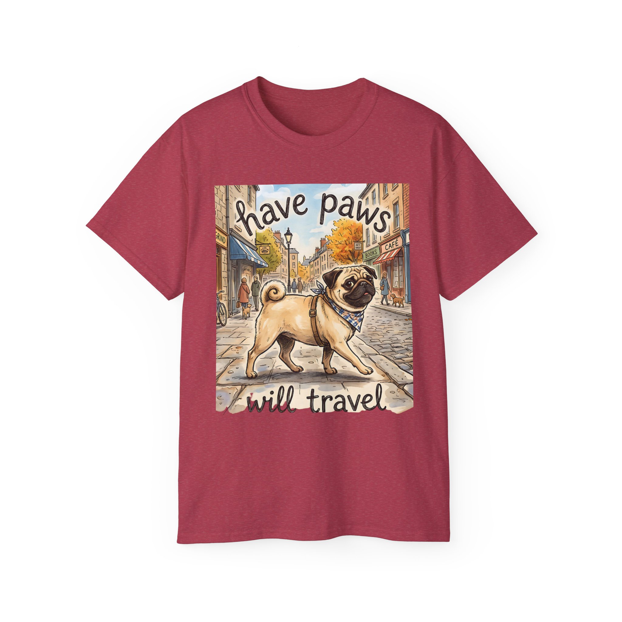 WOMENS - Pug Travel Tee — "Have Paws, Will Travel" Dog Lover T‑Shirt