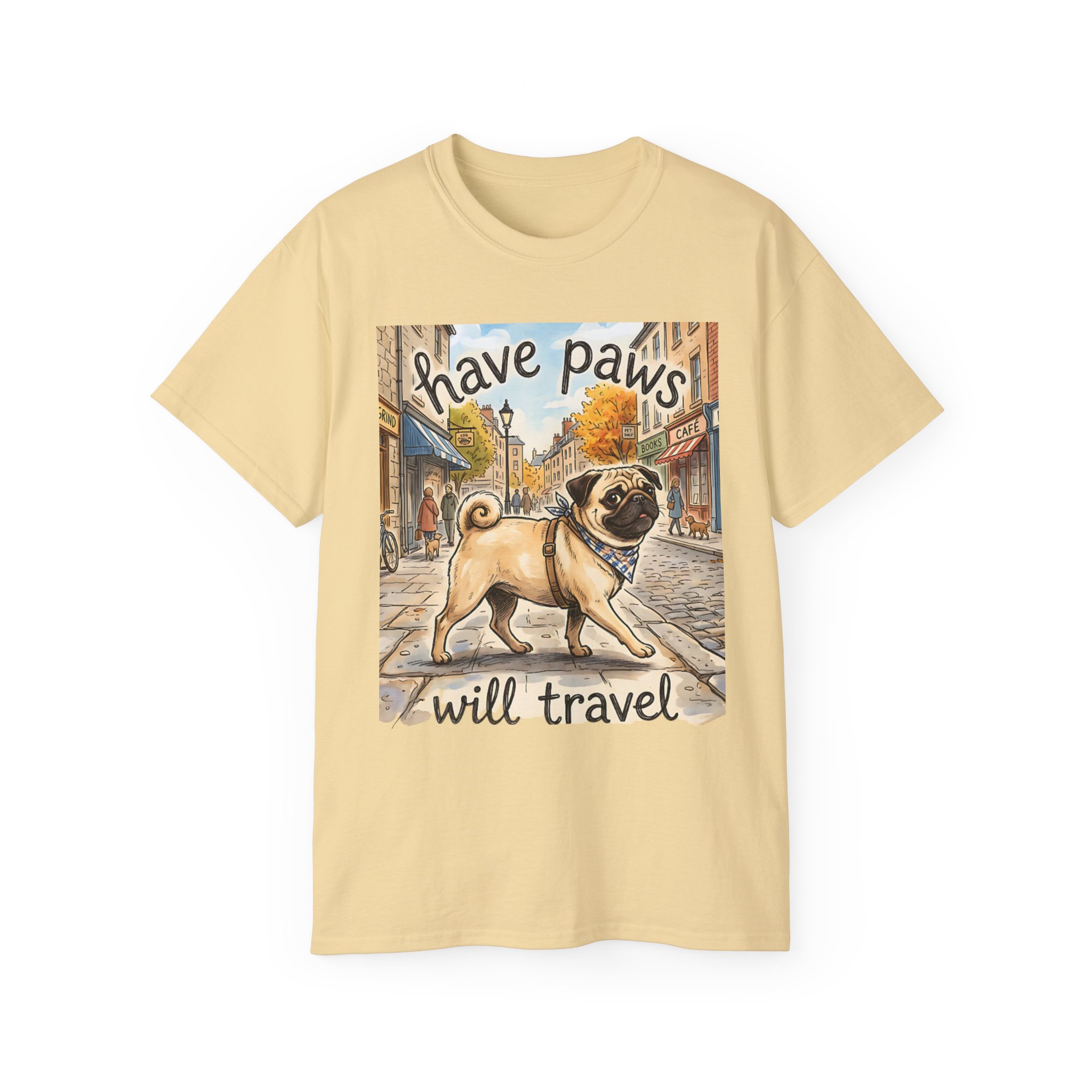 WOMENS - Pug Travel Tee — "Have Paws, Will Travel" Dog Lover T‑Shirt