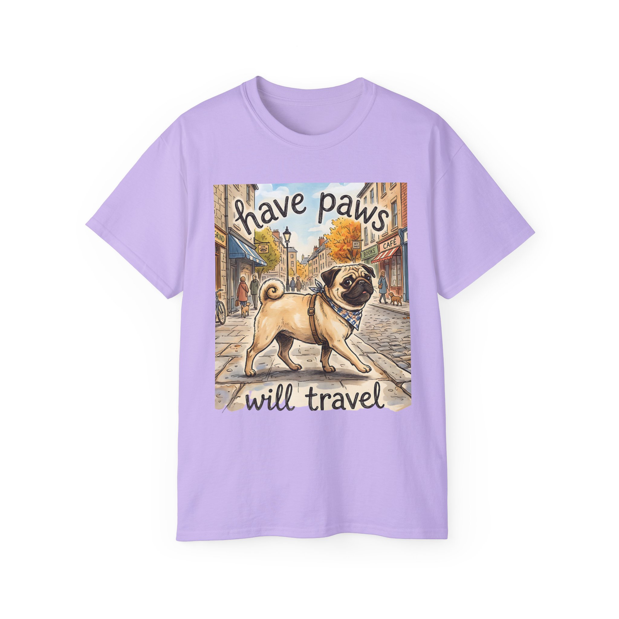 WOMENS - Pug Travel Tee — "Have Paws, Will Travel" Dog Lover T‑Shirt