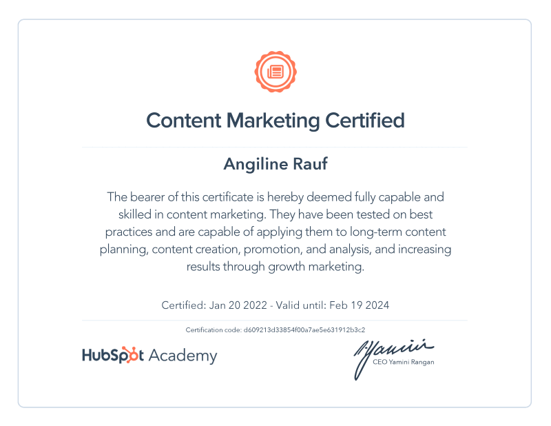 Hub Spots Certificate Web Designer Developer Digital Specialist Auckland New Zealand