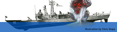 Artist's conception of 14 April 1988 mine blast to USS Samuel B. Roberts (FFG 58)