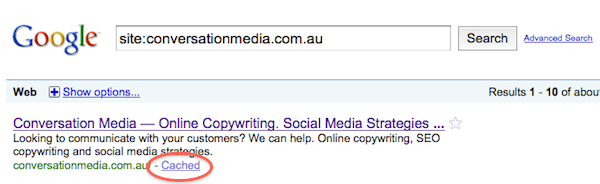 cached Google's "cached" link