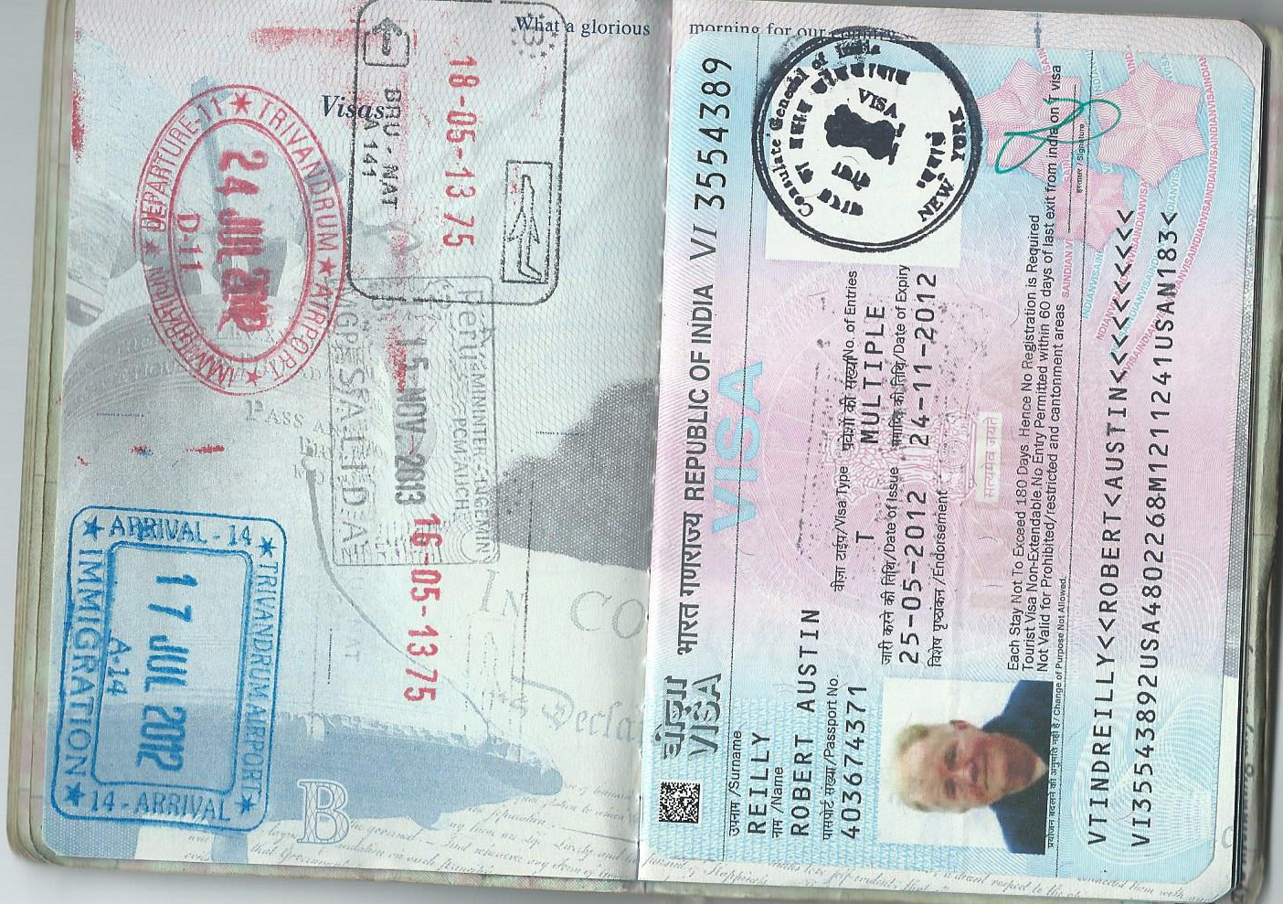 Most frequently used functions like online application form, . Rob Reilly's passport pages