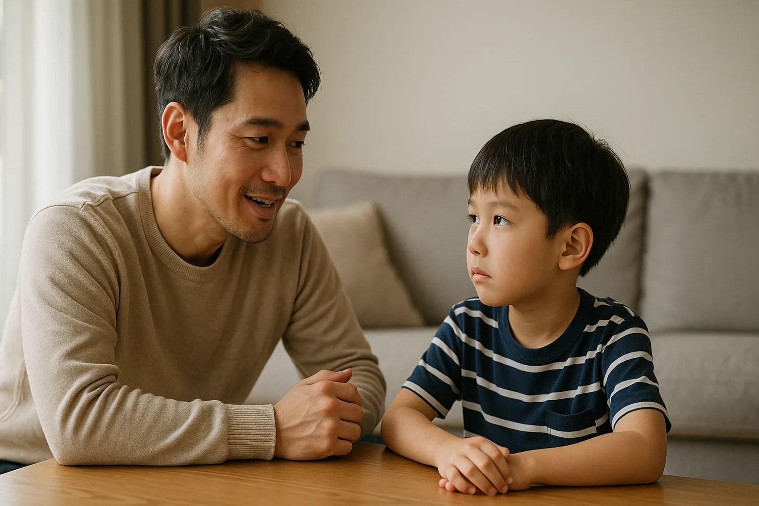 父親と男の子が対話している様子
