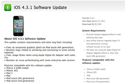 iOS 4.3.1 disponible para su descarga iOS 4.3.1 disponible para su descarga
