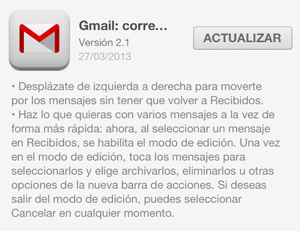 Gmail para iPhone se actualiza permitiendo desplazarse entre mensajes con un gesto