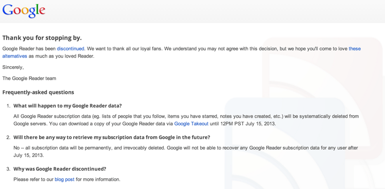 Descarga todos tus datos de Google Reader antes del 15 de julio