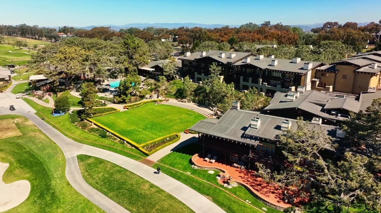 Luxury resort drone shot and walkthrough showcasing hotel amenities and scenic surroundings