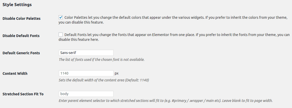 elementor Settings