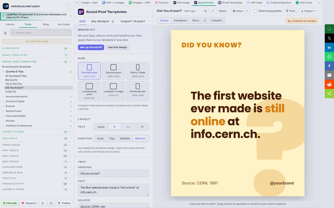 Did You Know template with text aligned left and moved to the bottom using the Layout options
