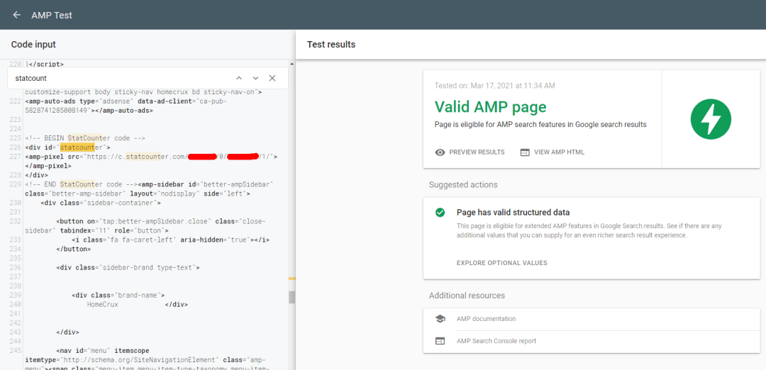 StatCounter AMP CODE