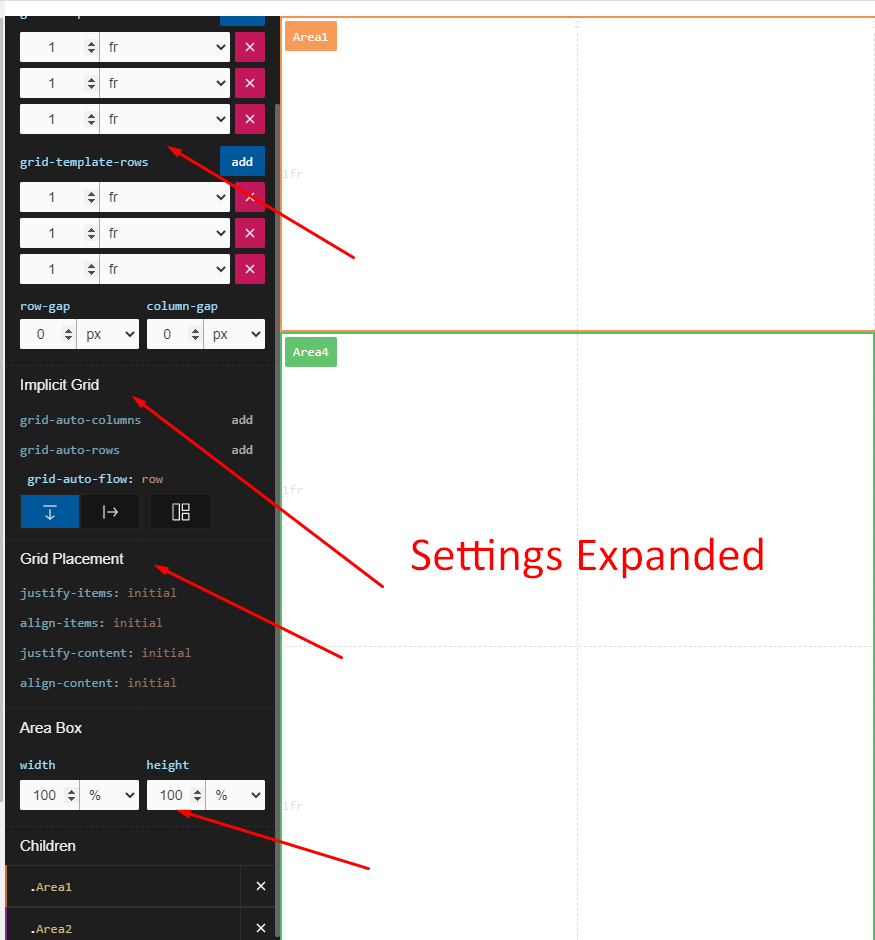 Settings of CSS Grid Layout Generator Tool - Screenshot