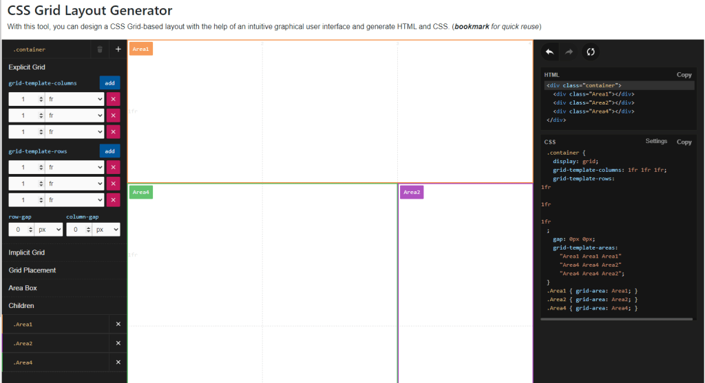 CSS Grid Layout Generator Tool - Screenshot