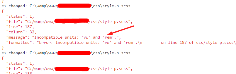 Error: Incompatible units: 'vw' and 'rem' in SCSS to CSS compiler