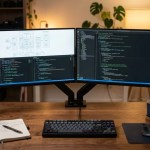 A developer workstation showing full-stack eCommerce website roadmap architectural diagrams and code.