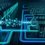 A high-tech cloud data center visualization representing successful AI production deployment across scalable GPU server clusters.