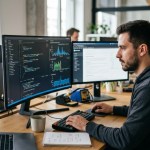 Developer workspace showcasing modern JavaScript Fetch API streaming code and real-time network streams