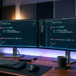 Modern developer workspace showcasing the complete PHP 8.4 roadmap on multi-monitor setup.