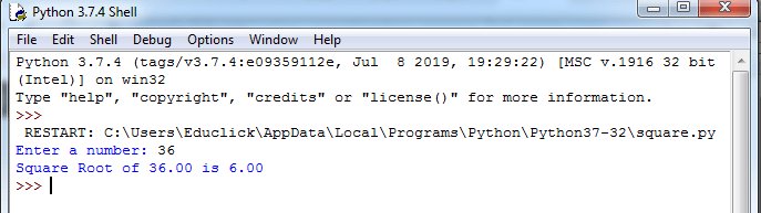 There's the pow() function that will raise a number to any power: Python Program To Find The Square Root Webeduclick Com