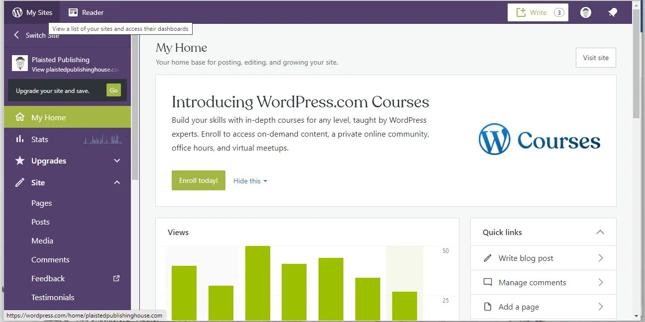 The WordPress My Sites dashboard.
