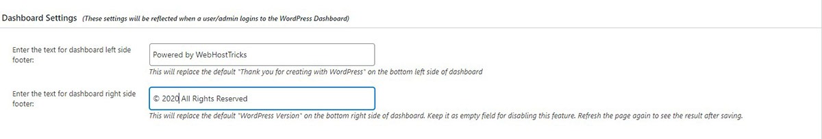Dashboard Settings