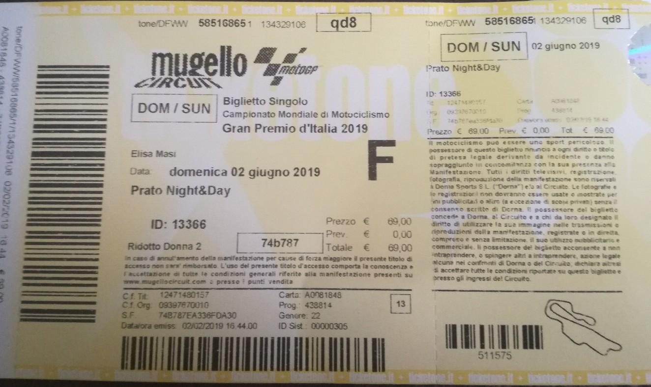 2 Biglietti Donna Motogp Mugello