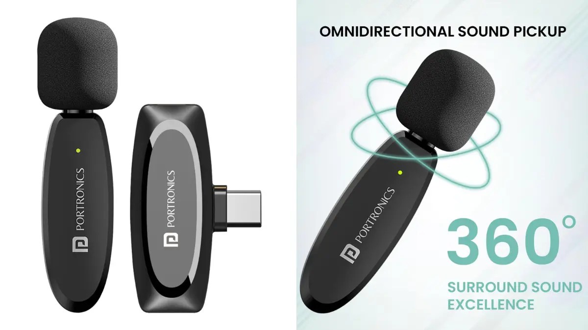 Portronics Dash 7 Omnidirectional Type C Wireless Microphone, Noise Cancellation, Lapel Wireless Mic for Video Recording, Supports Type C Android, iPhone, Camera(Black)