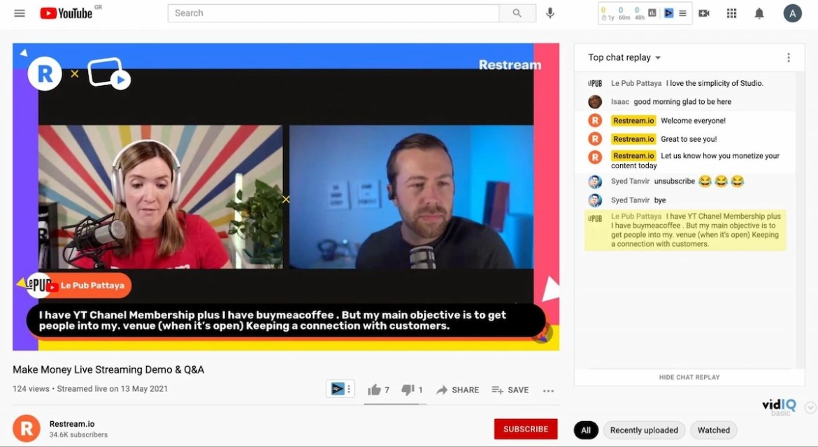 YouTube creators hosting a live stream and engaging with their audience in real time.
