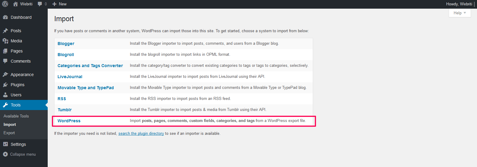 I had read there were some ways to import wordpress xml files,. How to Import Dummy Data in WordPress using XML file - Webriti Help Centre