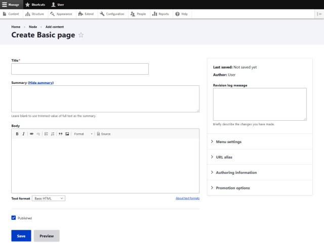 drupal tutorial create basic page