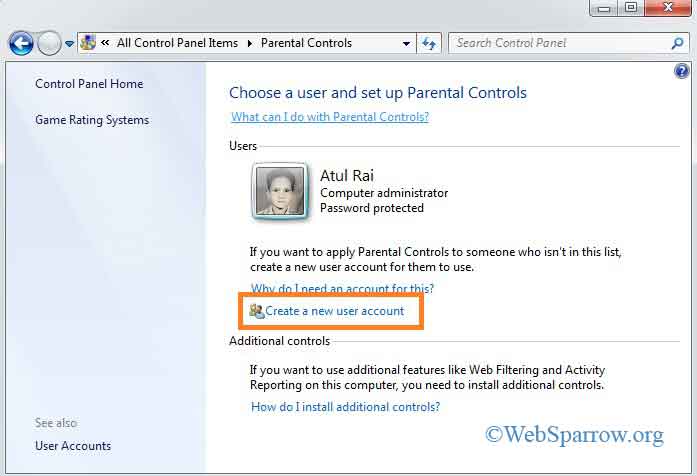 How to create new user account in windows 7?