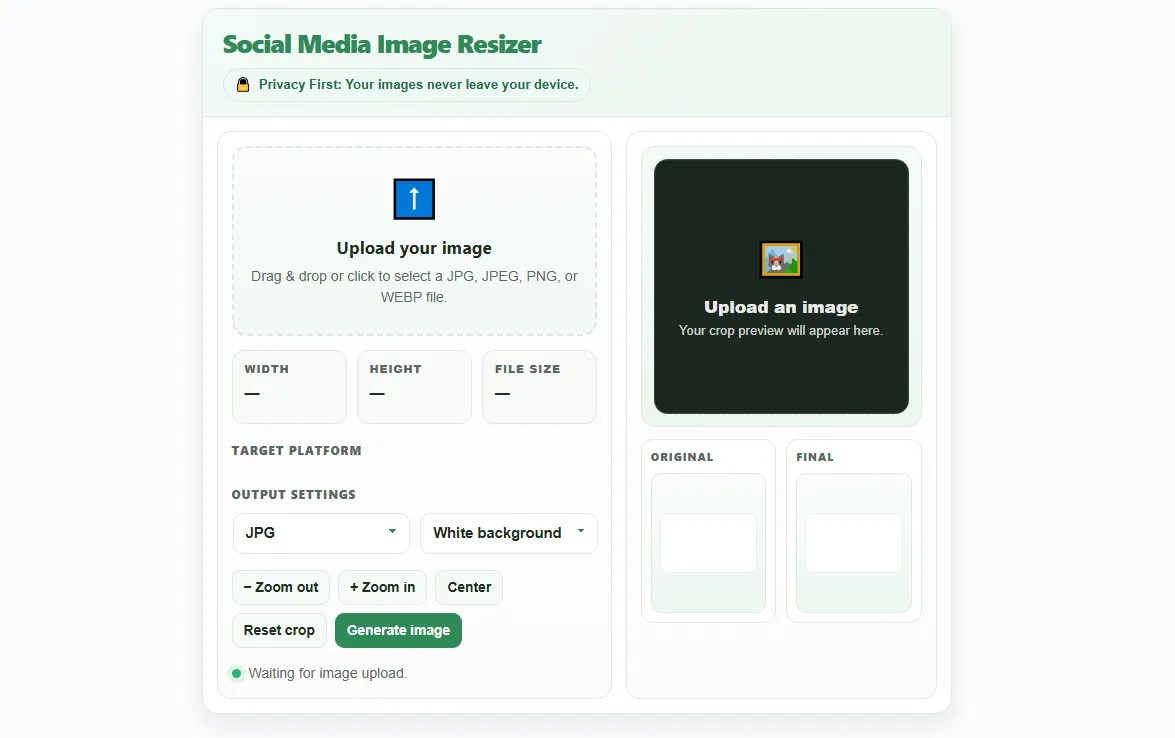 Social Media Image Resizer for Instagram, Facebook, LinkedIn & YouTube