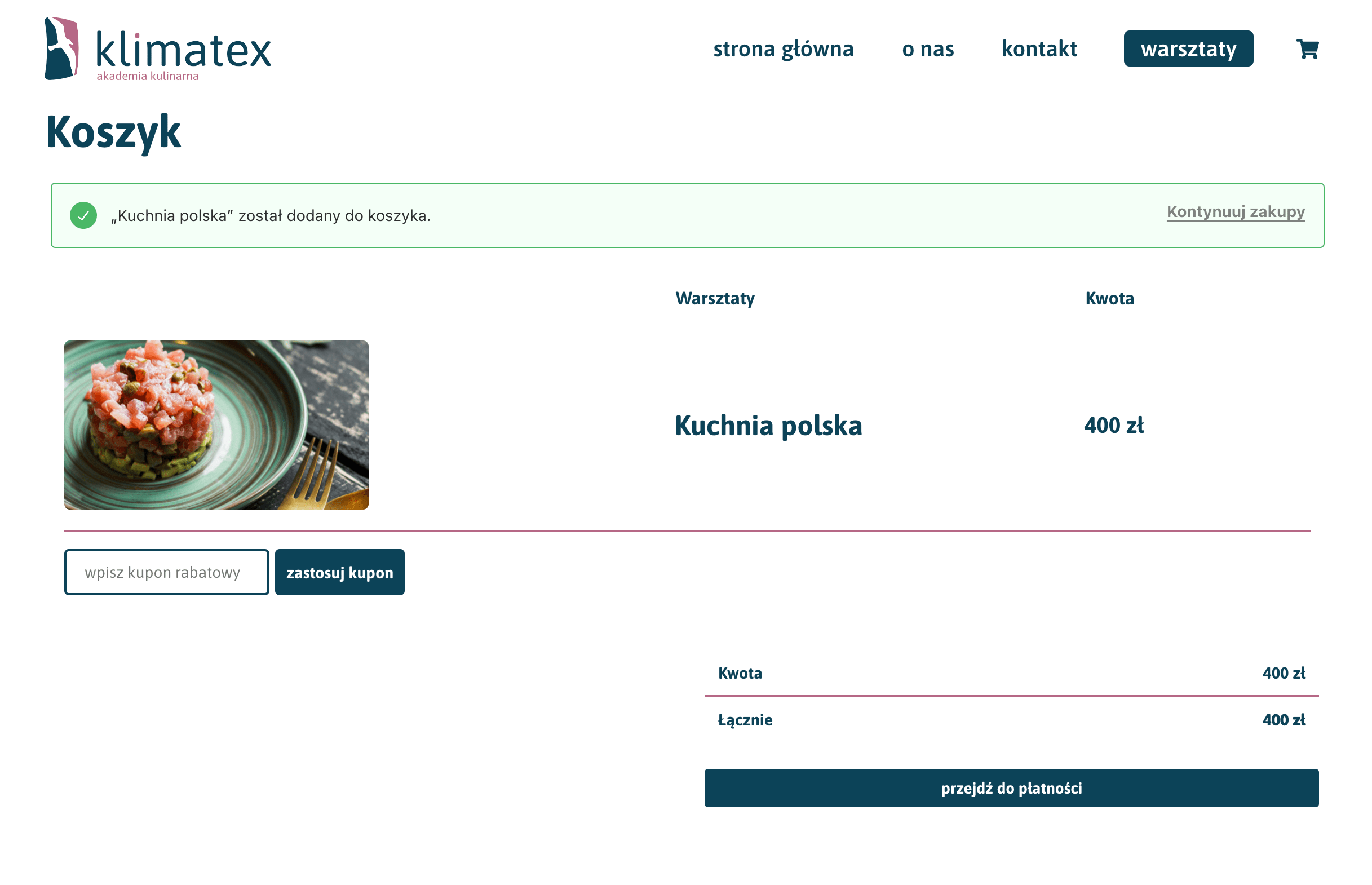 Screen wyglądu przykładowego koszyka na stronie akademiaklimatex.pl