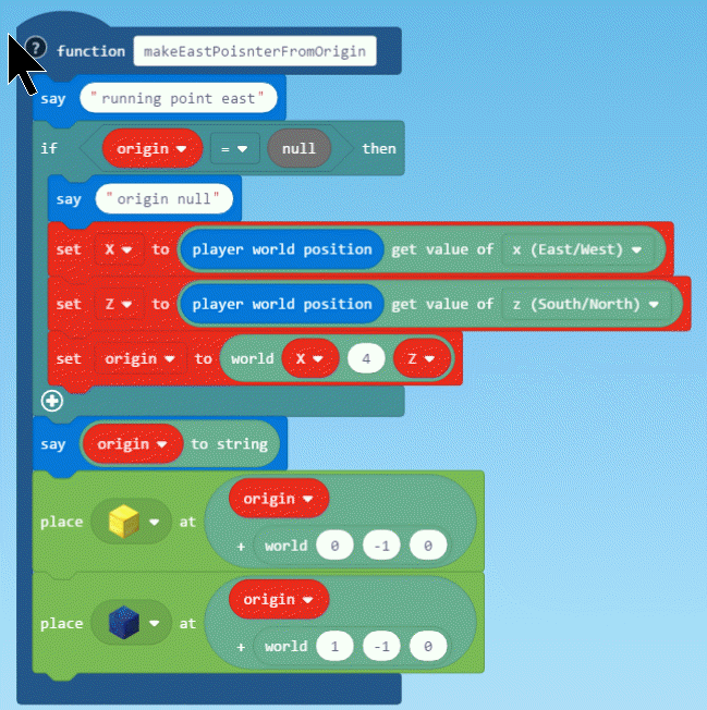 Point East in MakeCode for Minecraft | We Code MakeCode