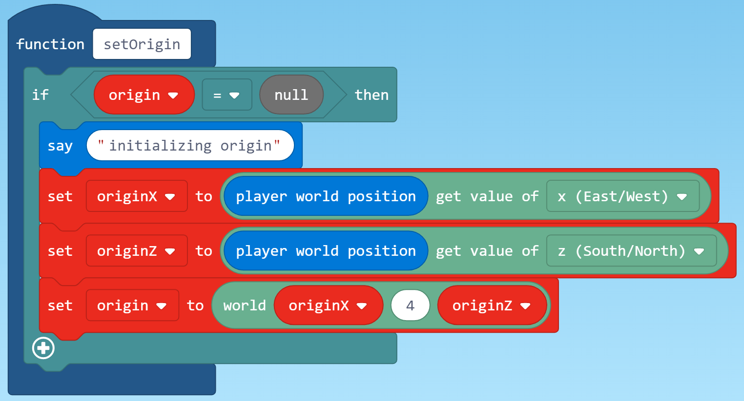Set Origin code We Code MakeCode