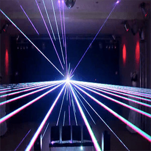 Green laser party lights spread across a wedding reception dance floor