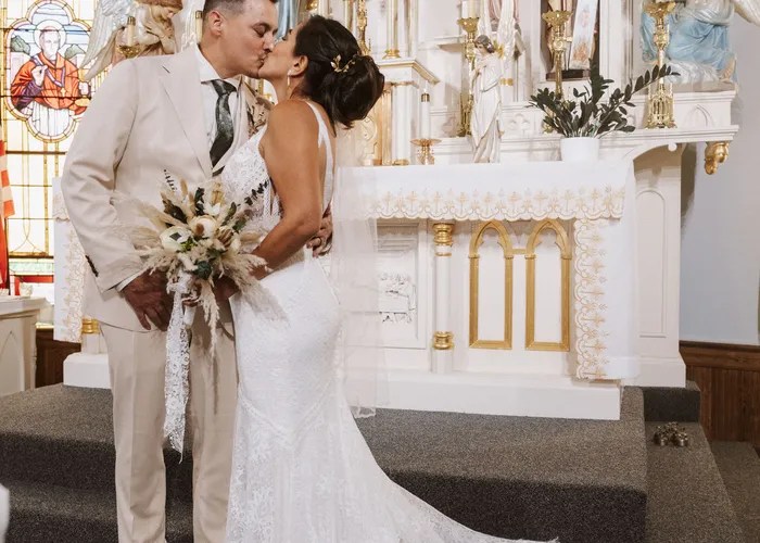 Wedding ceremony at Blase's Hall, Hallettsville, TX