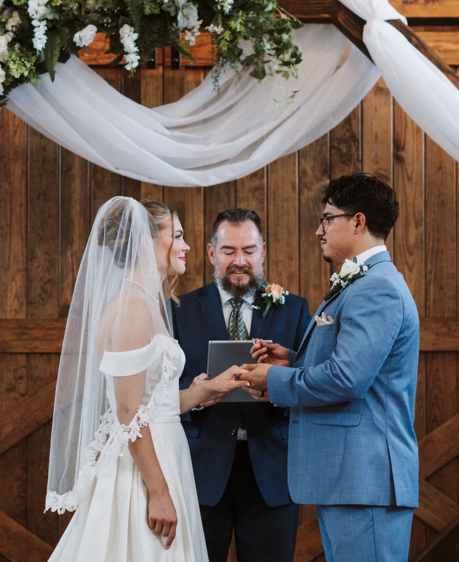 Real wedding ceremony at Bluebird Haven Estates, Madisonville, TX