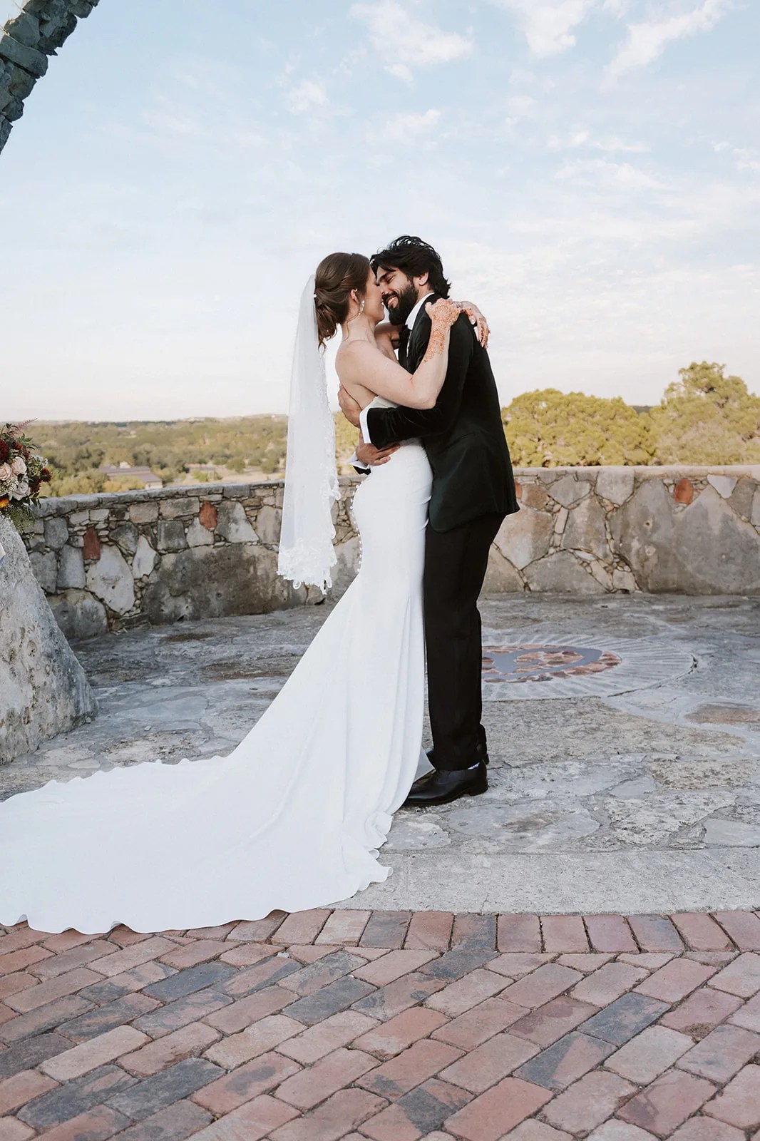 Mikala & Moe's wedding portrait at Camp Lucy, Dripping Springs, TX