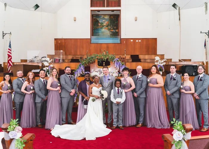 Candid wedding moment at First Shiloh Missionary Baptist Church, Houston, TX
