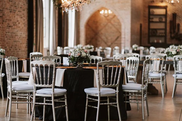 Reception dining room set for the wedding at Iron Manor by Walters Wedding Estates, Texas