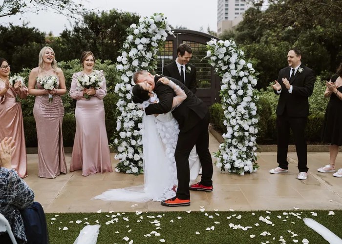 Candid wedding moment at McGovern Centennial Gardens, Houston, TX