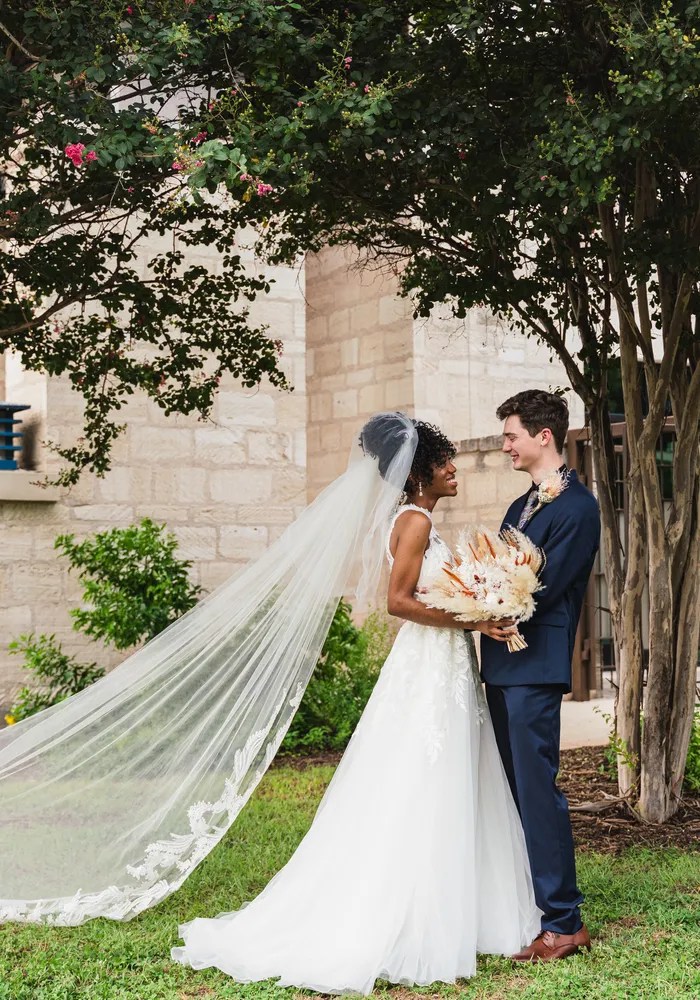 Bride and groom portrait at New Braunfels Civic & Convention Center, New Braunfels, TX