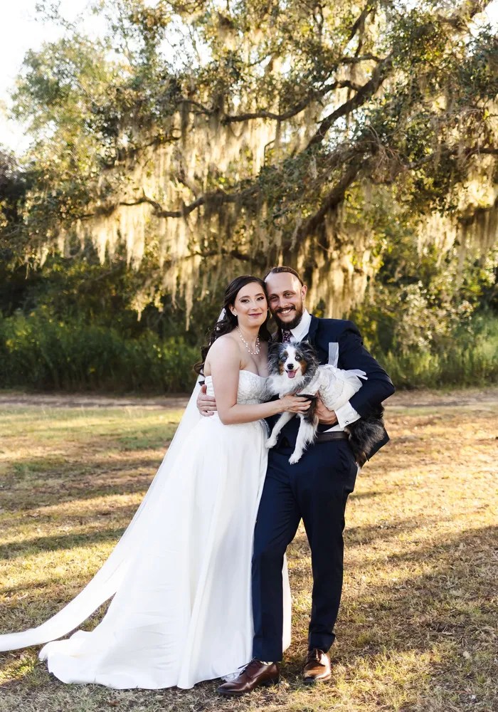 Bride and groom portrait at St. John the Baptist Catholic Church, Alvin, TX