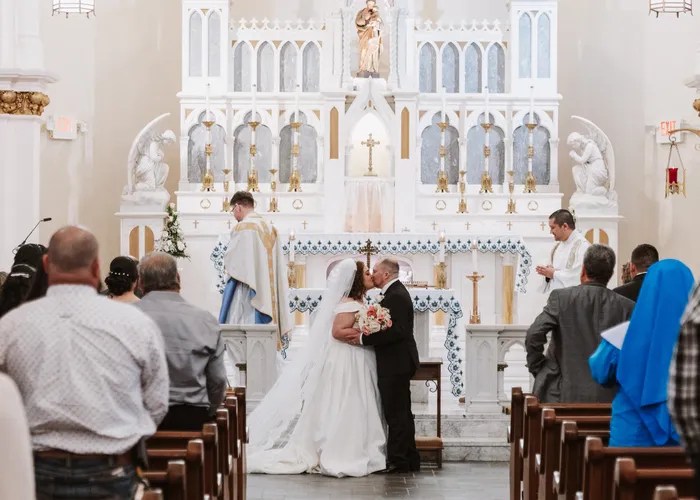 Wedding party celebration at St Joseph Catholic Church, Houston, TX