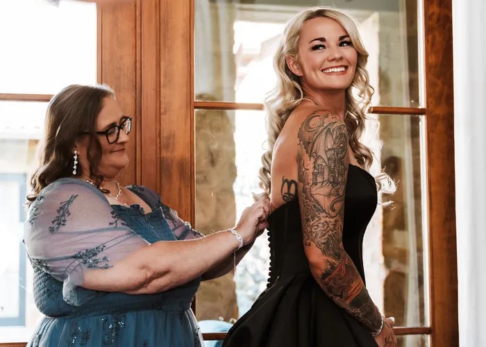 Candid wedding moment at Two Streams One Heart, Spicewood, TX