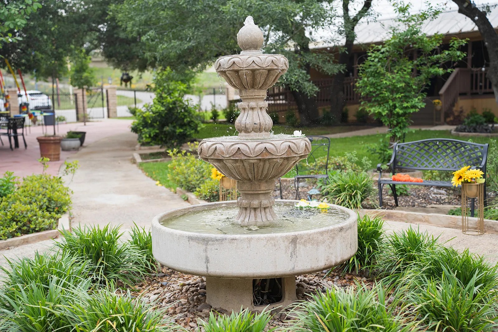 Garden fountain at A Charming Place wedding venue in San Antonio at A Charming Place, San Antonio, TX