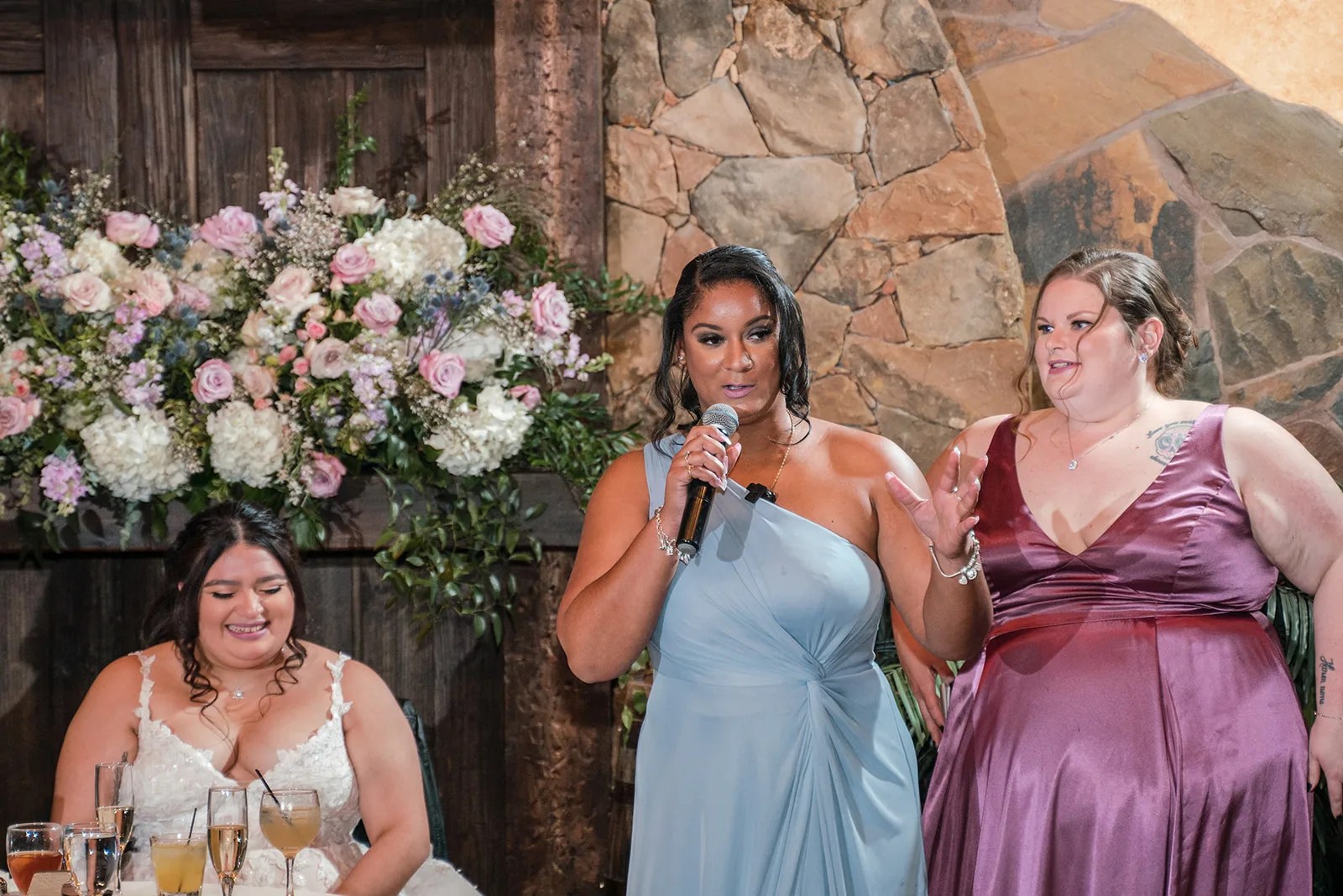 Head table with florals at Agave Estates in Katy, TX