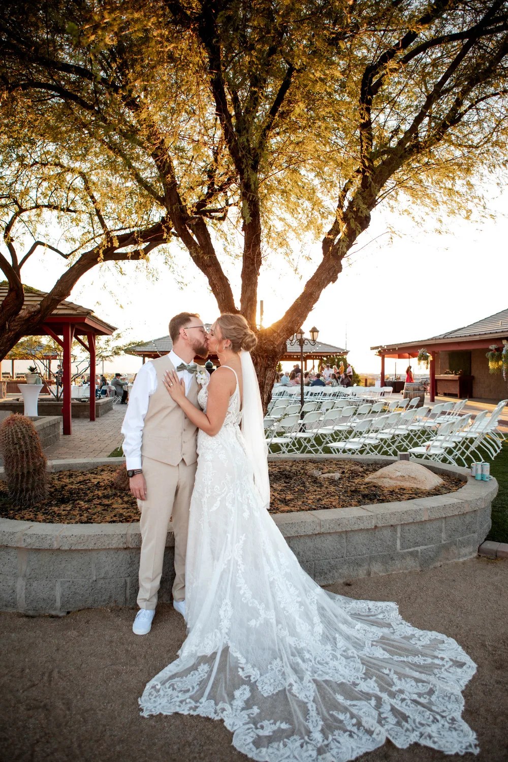 Bride and groom desert portrait at Ashley's Backyard, Laveen AZ