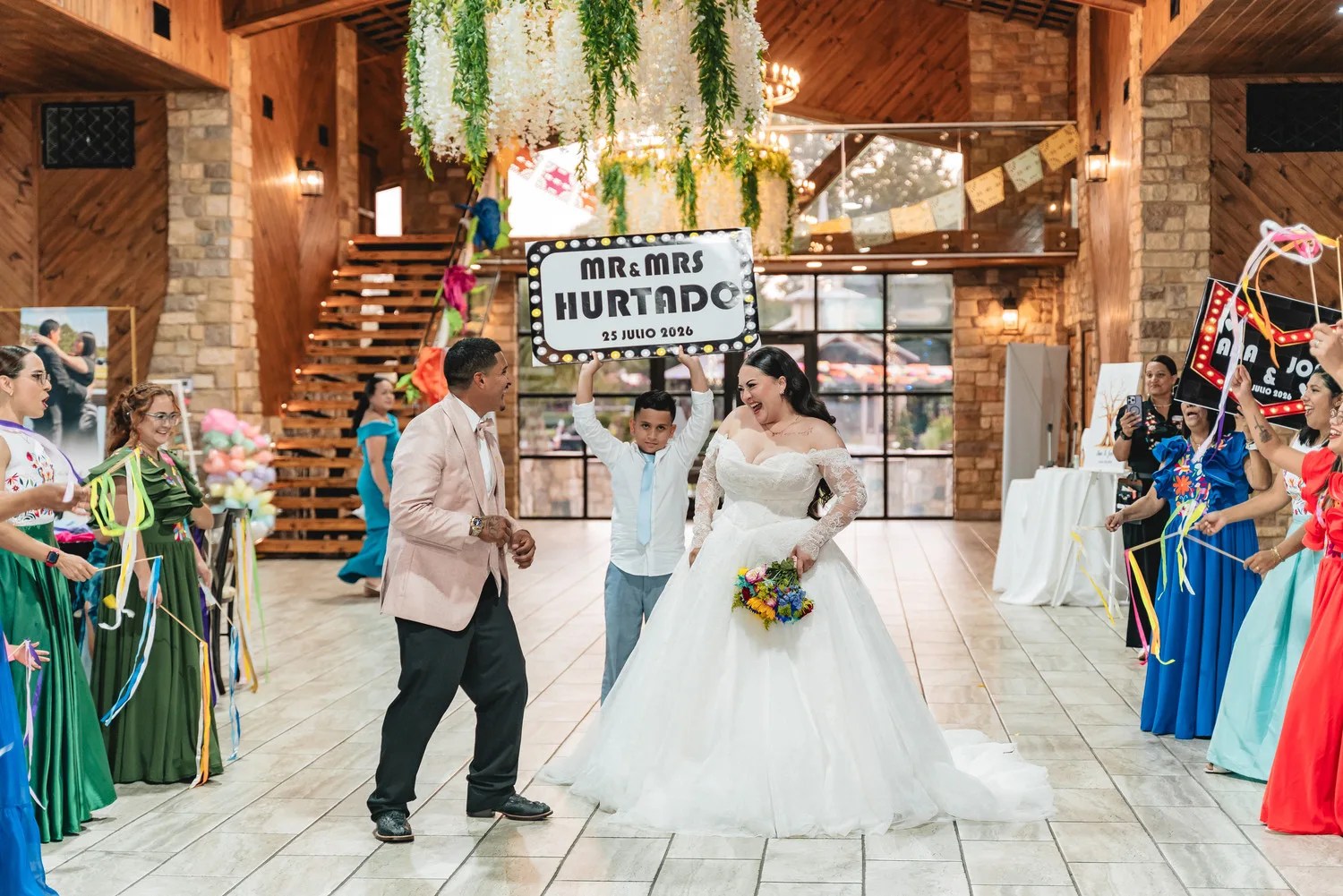 The indoor hall with marquee lighting at Bonanza Ranch, Crosby, TX